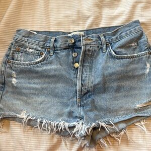 Agolde Light Blue Frayed Jean Shorts
